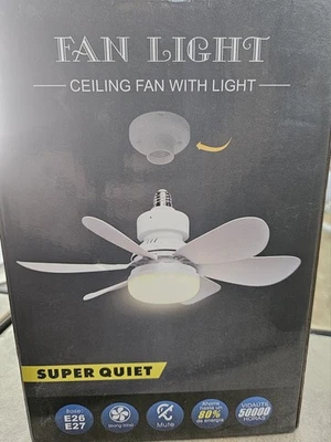 Socket Fan Light with Remote, 20.5’’ Screw in Ceiling Fan adjustable light color - Image 1 of 4