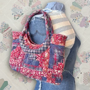 Bolso de Mano Cartera Vintage Granja Cuadros Cabaña de Troncos Edredón Asa Superior - Imagen 1 de 15