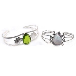 Fluorite Faceted Peridot Simulated Gemstone Jewelry Combo Bracelet 7 to 8 f468 - Picture 1 of 5