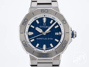 *Rare* NEW Titoni Impetus CeramTech Blue Dial Automatic Watch 83765 w/ B&P - Picture 1 of 6