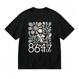 Women's Fashion Classic T-Shirt Watercolor Flowers and Retro Digit Design Tee - Picture 1 of 6