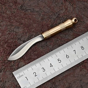 Portachiavi Mini Coltello Lama Fissa Campeggio Esterno EDC Strumento con Fodero in Pelle - Foto 1 di 9