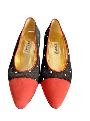 ESCADA черный белый в горошек дыня замши кожи маленький на танкетке каблук размер 6 классический - Изображение 1 из 4