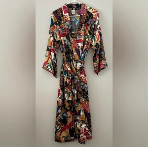Natori Long Satin Belted Kimono Robe Womens L Asian Floral Print Geisha Japanese - Picture 1 of 10