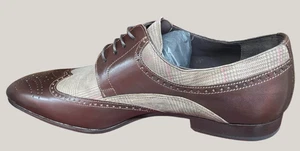 Mezlan Oxford Derby Leather Fabric Brown Shoes 10 - Picture 1 of 6