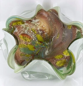 Vintage Silver Flake Tutti Frutti Candy Murano Dino Martens Art Glass Dish Bowl - Bild 1 von 12