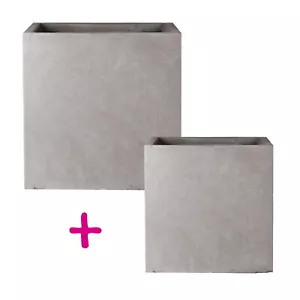 2er Set Quadratische Gartenpflanzgefäße IDEALIST Beton Outdoor Töpfe mit Drainage - Bild 1 von 24
