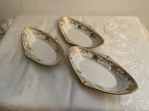 Vintage NIPPON White & Gold Lot of 3 Small Serving / Relish Dishes Hand Painted - Picture 1 of 6
