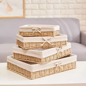 Rectangular Handmade Rattan Storage Baskets Fruit Dish Basket Household - Picture 1 of 14