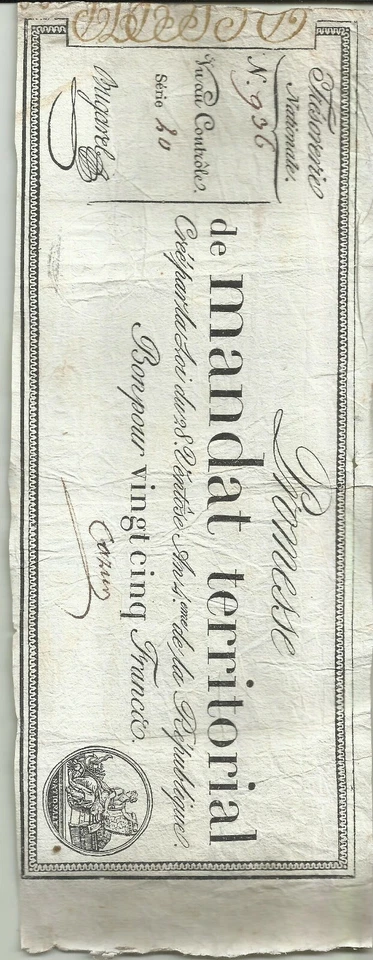 FRANCE 25 FRANCS 1796. ASSIGNAT. VF CONDITION. FRENCH REVOLUTION. 7RW 19AGO - Image 1 of 1