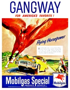 Mobilgas Gangway Flying Horsepower Ad on Fridge Magnet 2.5 x 3.5" Laminated - Picture 1 of 4