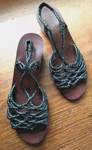 Cole Haan Resort Black Woven Leather Shoes Sling Strappy Open Toe Sandals 10M - Picture 1 of 6