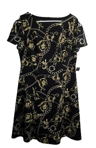 AGB Size 16 Black & Gold Damask Print Dress New w/Tags -READ MEASUREMENTS - Picture 1 of 5