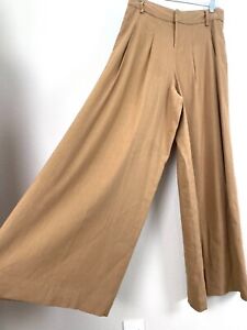 Alice + Olivia Womens Size 8 Brown Wide Leg Linen Blend Pleated Pants High Waist