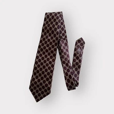 Auténtica corbata de seda Gucci con monograma borgoña Foto 1 de 4