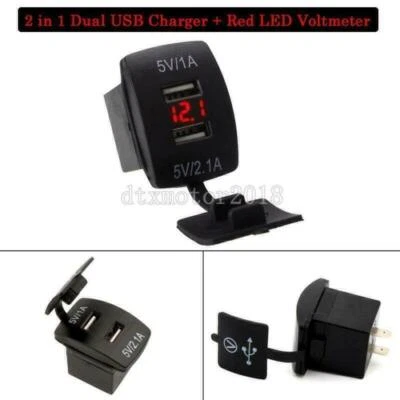12V/24V 3.1A Car SUV Dash Panel Socket Dual USB Charger Adapter LED Voltmeter - Image 1 of 4