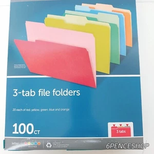 3-Tab File Plastic Folders Assorted Letter Size 100CT - Picture 1 of 6
