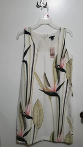 Ann Taylor White/Green Tropical Print Sleeveless Lined Sheath Dress NWT! 4P - Picture 1 of 7