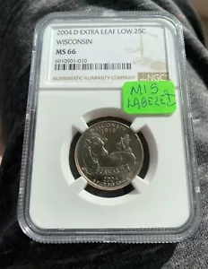 MIS LABELED LOW 2004-D WISCONSIN EXTRA HIGH LEAF STATEHOOD 25c ERROR NGC MS 66 - Picture 1 of 3