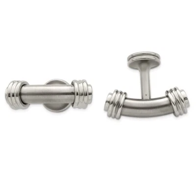 Edward Mirell Titanium & Steel Laser Texture/Polished Cufflinks - Image 1 of 3