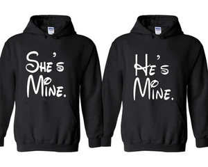 She is Mine He is Mine Cartoon LETTERS Couple Hoodie Cartoon Ears Couple Hoodies - Picture 1 of 7