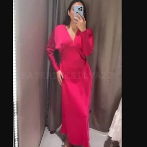 RASPBERRY SATIN MIDI DRESS - Picture 1 of 1