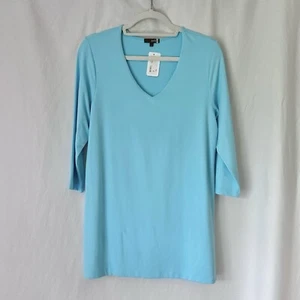 Judy P Smooth V-Neck 3/4 Sleeve Tunic In Aqua NWT Size Large - Picture 1 of 6