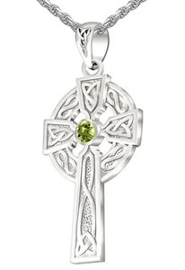 1.5in Men's Sterling Silver Celtic Knot Cross August Birthstone Pendant Necklace - Picture 1 of 6