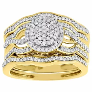 Lab Created Diamond Wedding Bridal Set 10K Yellow Gold Plated Engagement Ring - Picture 1 of 6