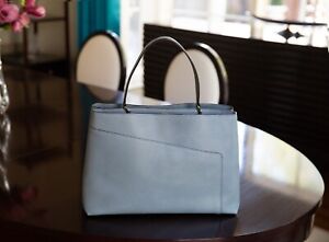 Valextra Twist Large Leather Blue Tote Handbag Shoulder bag