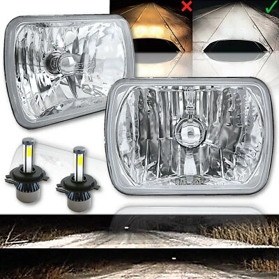 7X6" LED Crystal Clear Glass Metal Headlight 4000Lm H4 Light Bulb Headlamp Pair - Image 1 of 4