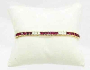 Lab Created Red Ruby Emerald Cut Diamond Tennis Bracelet 14k Yellow Gold Finish - Picture 1 of 2