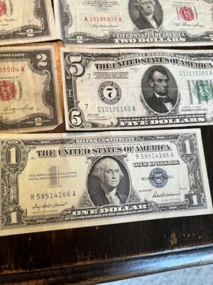 (9) US Small Size Bank Notes (2) 1928 $5 Red Seals $20 1929 , 1928 $2 ,etc - Image 1 of 4