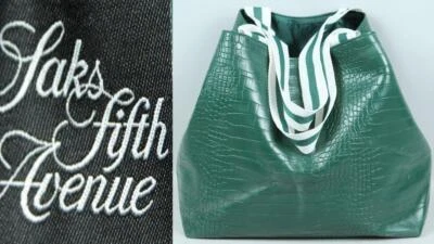 Bolso de mano grande de cuero vegano imitación cocodrilo verde SAKS FIVE AVENUE Foto 1 de 4
