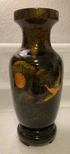 Gorgeous Vietnamese Black Lacquer Vase With Cranes in the Moonlight, 14-3/4"T - Picture 1 of 11