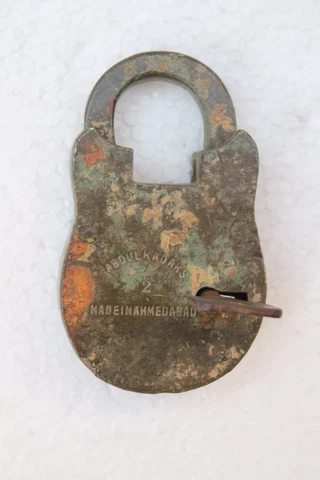Antique Old Brass Abdul Kadars Made in Ahmadabad Unique Trick Padlock NH3389 Cover