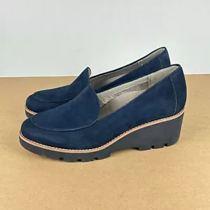 Vionic Ava Wedge Suede Loafers Womens 8.5 Navy Blue Slip On Comfort Casual - Picture 1 of 10