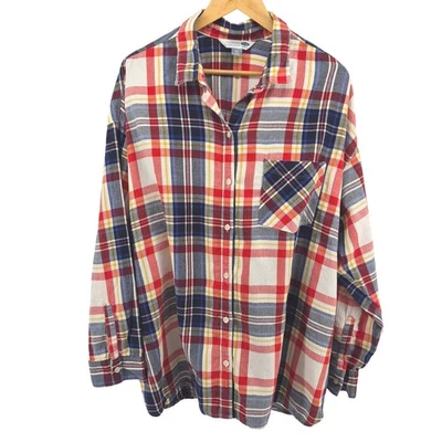 Camisa Old Navy The Boyfriend para mujer talla XXL tartán a cuadros manga larga con botones Foto 1 de 4