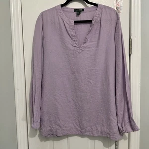 Top túnica LRL Lauren Ralph Lauren 100 % lino lila púrpura para mujer XL - Imagen 1 de 8