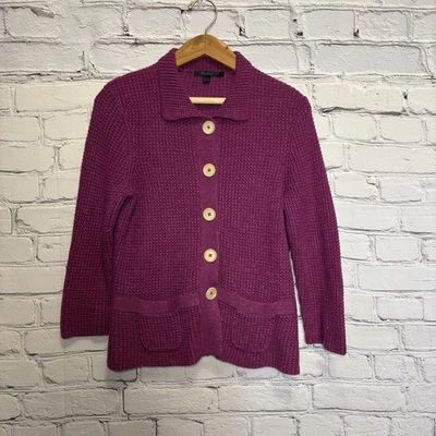 Cárdigan suéter Boden para mujer talla 12 púrpura botones bolsillos delanteros algodón Y2K Foto 1 de 4