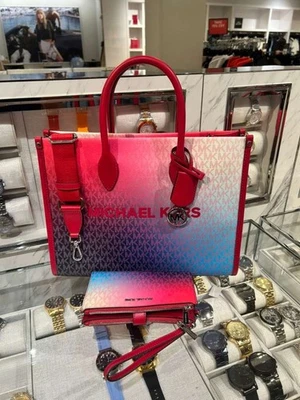 Michael Kors MK Bolso de Mano Mediano Cartera Bolso de Mano + Cartera Doble Cremallera Frambuesa Oscura Foto 1 de 4