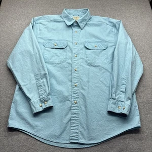 LL Bean Work Shirt Mens Large Long Sleeve Button Up Blue Cotton Outdoor Pockets - Picture 1 of 12