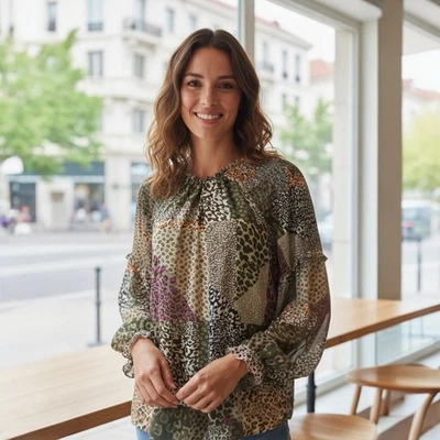 Blusa boho manga larga estampado animal XL C EST 1946 CATO para mujer Foto 1 de 4