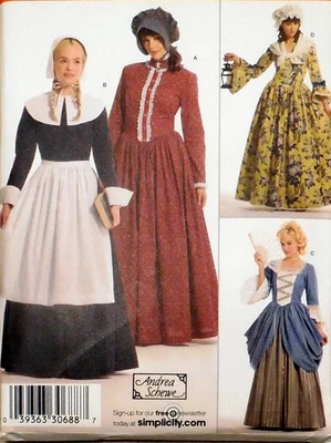 SIMPLICITY 3723 PATTERN MISS HISTORICAL DRESS COSTUME PILGRIM COLONIAL+ 14-22 UC - Image 1 of 3