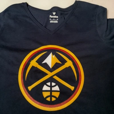 Denver Nuggets Shirt Fanatics Women Medium Blue V Neck Long Sleeve NBA Colorado - Image 1 of 4