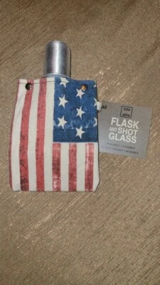NEW Tote + Able Flask & Shot Glass Canvas American Flag Americana 4 oz BPA Liner - Image 1 of 2