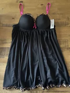Metaphor Size Medium Black With Animal Print Micro Underwire Bra Chemise NWT - Picture 1 of 10