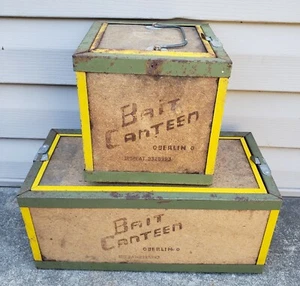 Vintage 1940's Oberlin Fishing Bait Canteen Worm Tackle Box Boxes Nightcrawlers - Picture 1 of 9