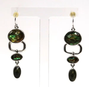 Lia Sophia Moonlight Retired Earrings Silver Tone Green Abalone Dangle - Picture 1 of 7