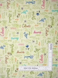 Dream Gratitude Joy Abundant Phrases & Words on Green Cotton Fabric By The Yard - Picture 1 of 1